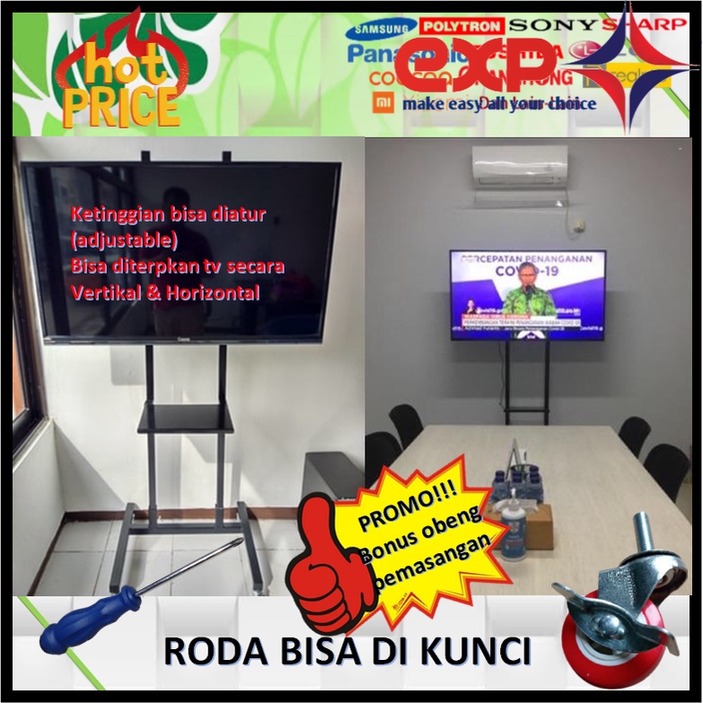 Garansi cocok!!! Bracket TV Standing 32&quot; s/d 65&quot; UNIVERSAL pakai RODA KOKOH 100% BESI MURNI-6