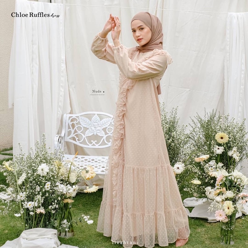Preloved Chloe Ruffle Dress Nude uk XL by @lizahraniid