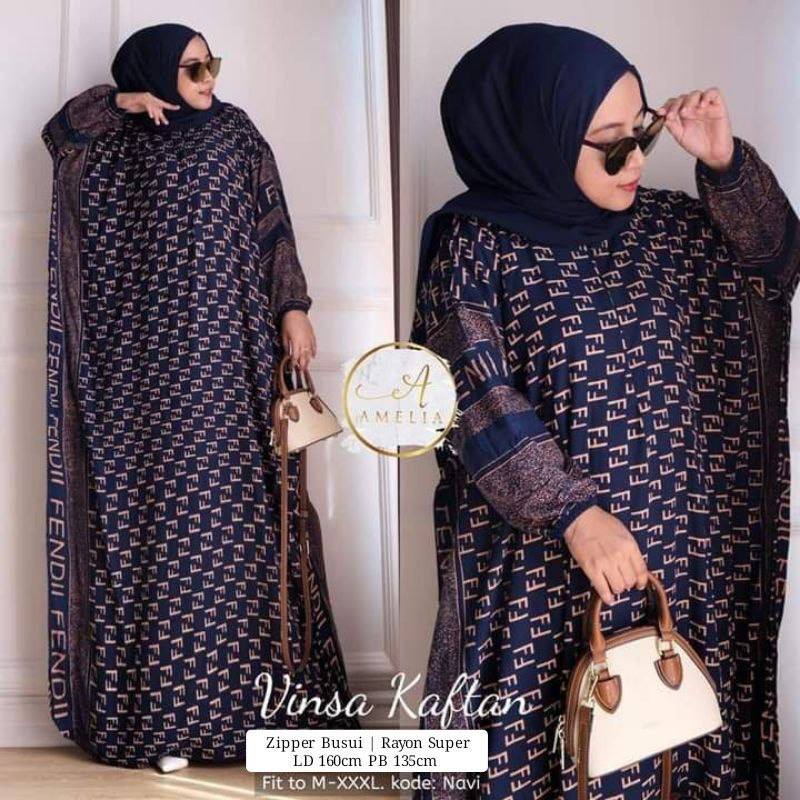 Vinsa Kaftan Wanita Rayon Premium Kaftan Jumbo Batik Dress Gamis Bigsize LD 160 cm