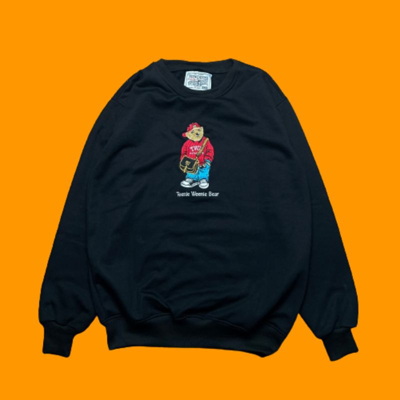 Crewneck Sweater Teenie Weenie Bear Warna Hitam Bordir