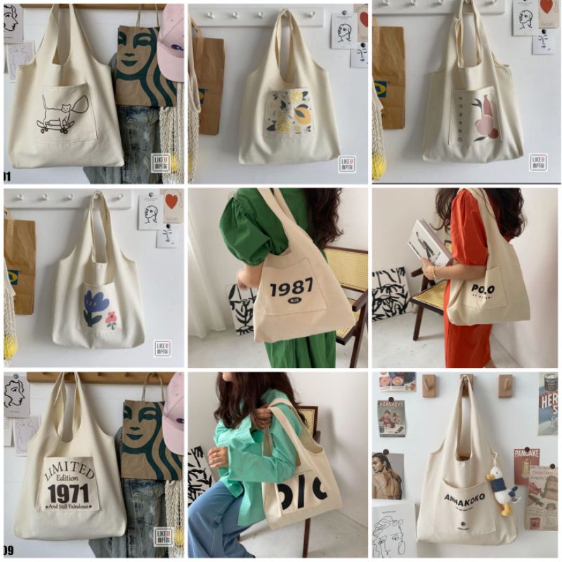 Tote Bag Aesthetic, Totebag Cewe Bumi, Tote Bag Canvas, Tote Bag Hangout