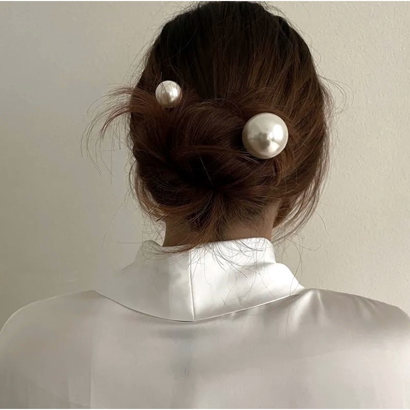 Ark.co - Pompadour pearl hair pin tusuk rambut konde mutiara