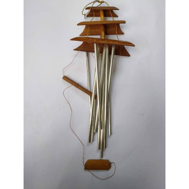 LONCENG ANGIN WIND CHIME GENTA ANGIN BEL PINTU 3 SUSUN BAHAN BAMBU + ALUMINIUM - DEKORASI SOUVENIR