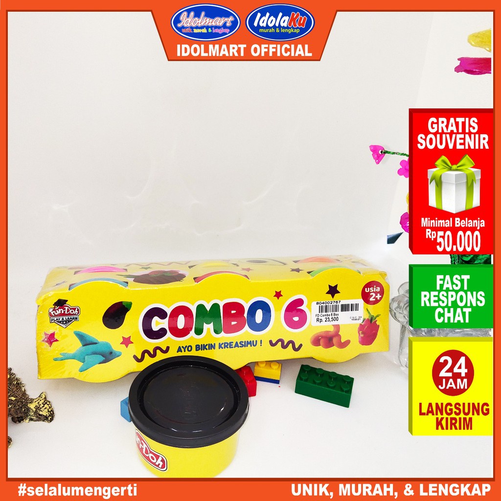 IDOLMART Mainan Fundoh combo isi 6 pcs/ Lilin Mainan reffil / Mianan Edukasi SNI / Fun Doh Idolmart Surabaya