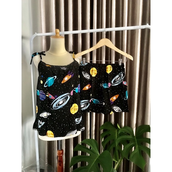 ONE SET LENGAN TALI / PIYAMA LENGAN TALI / PIYAMA RAYON / ONESET MOTIF