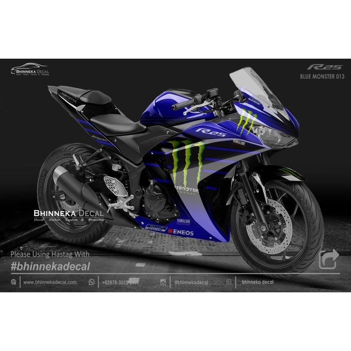 DECAL STICKER YAMAHA R25 BLUE MONSTER KODE 001
