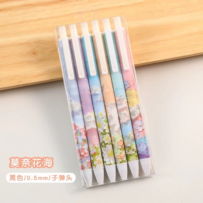 PENA 108 | PENA CAIR MEKANIK 1 SET 6 PENA | PENA MURAH | PULPEN UNIK | BOLPEN MOTIF-BUNGA