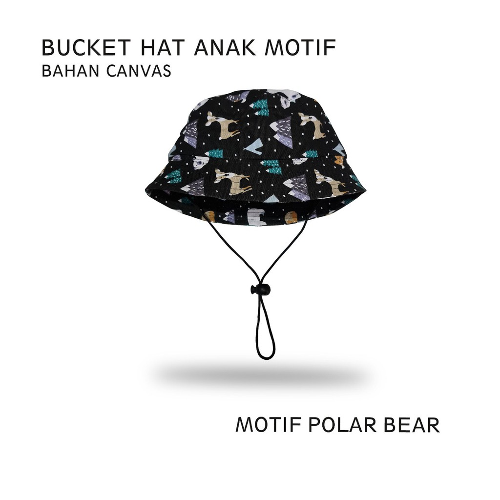 Topi Bucket Anak Tali Bahan Canvas Tebal Motif