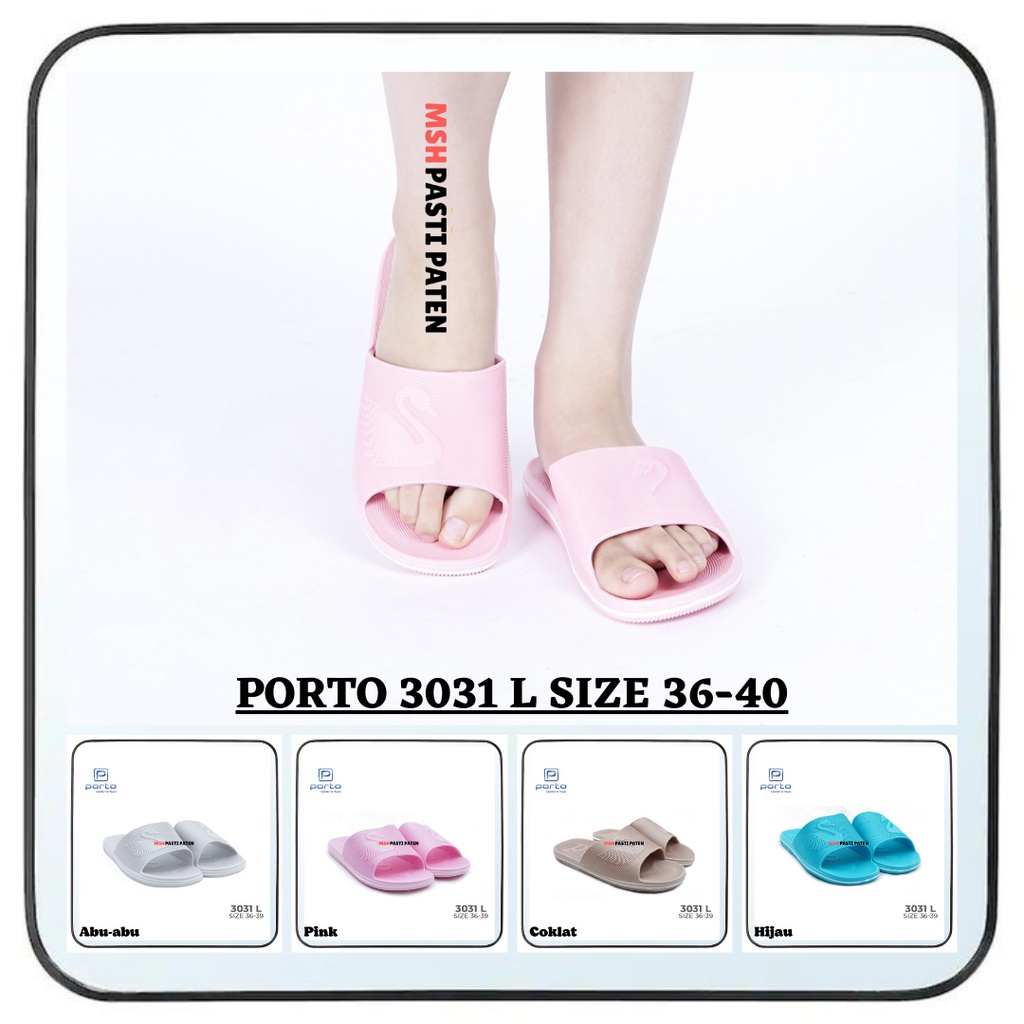 New sandal perempuan bahan karet model slop porto 3011 ukuran 36-40