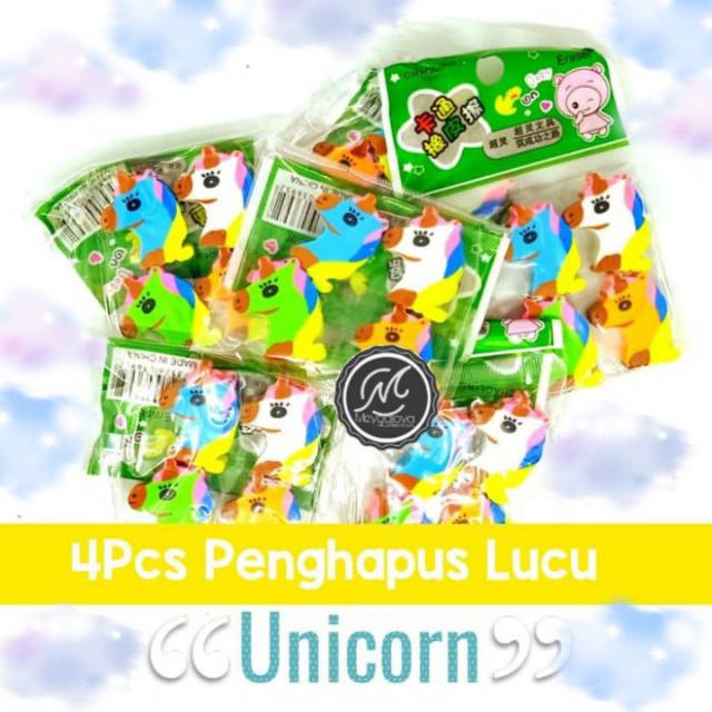 

[Pesanan Khusus] Penghapus Lucu Unicorn - Hewan Animal Mini Eraser Isi 4 - Unicorn