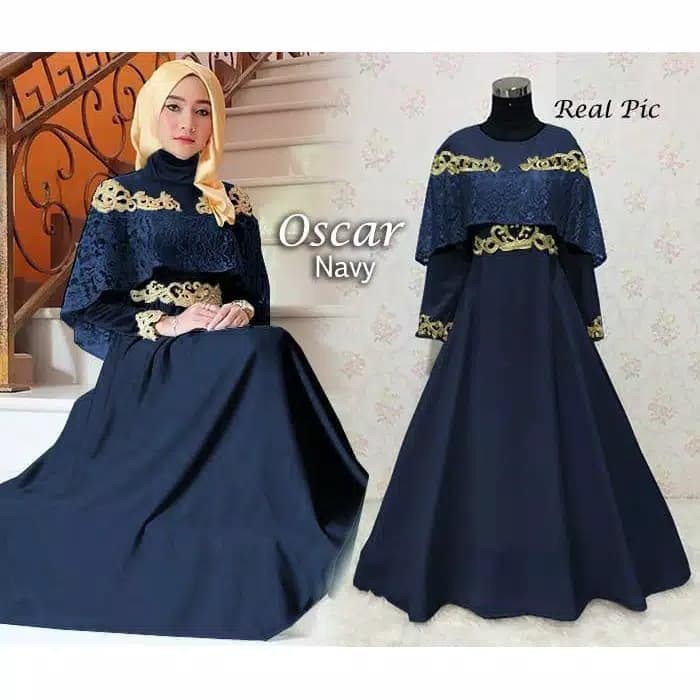 GAMIS PESTA  TERBARU MAXI OSCAR NAVY BAJU  GAMIS WANITA 