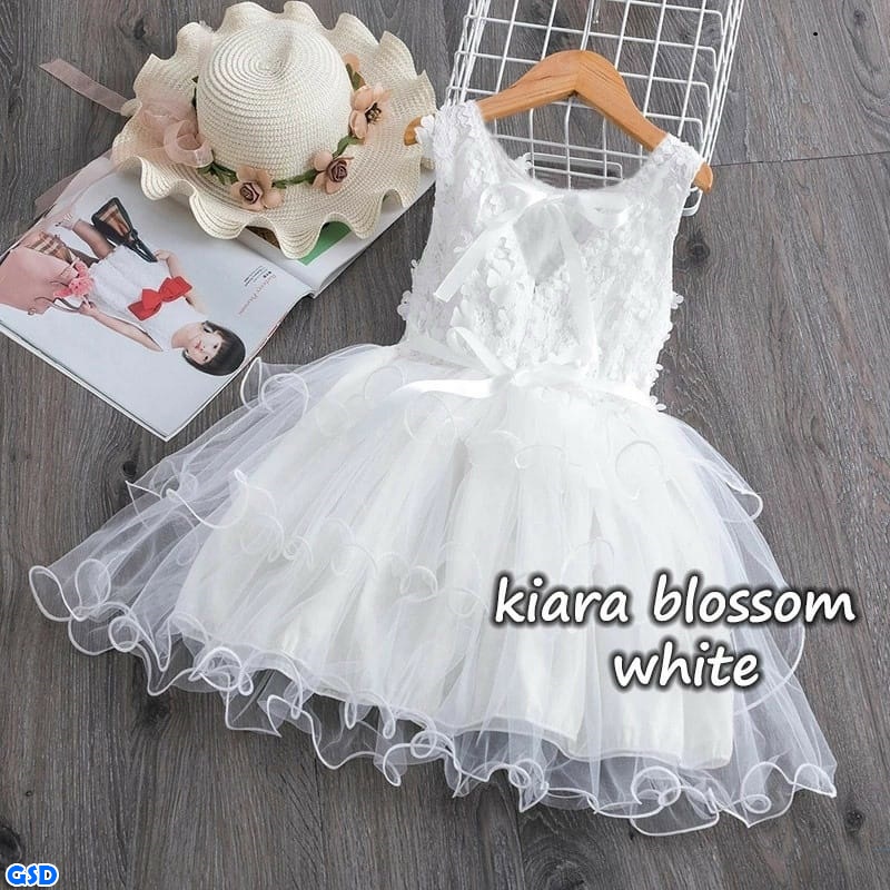 Kiara Blossom/ Casual Midi Dress Anak Baju Pesta Ulang Tahun Bahan Brukat Lapis Furing Usia 3 Thn Sampai 5 Thn