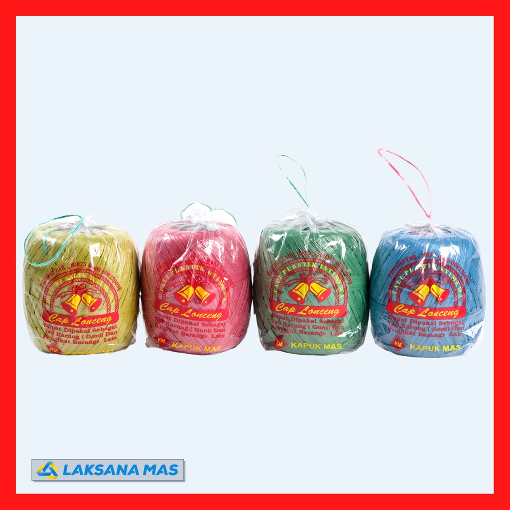 

RB Tali Rafia Plastik Laksanamas Merek Lonceng Warna Merah/Biru/Kuning/Hijau Ukuran 1kg di