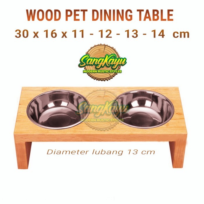 Tempat makanan kucing tempat makan anjing kayu wood Pet Tinggi 11 cm, - Tinggi 11 cm, Kayu mahoni