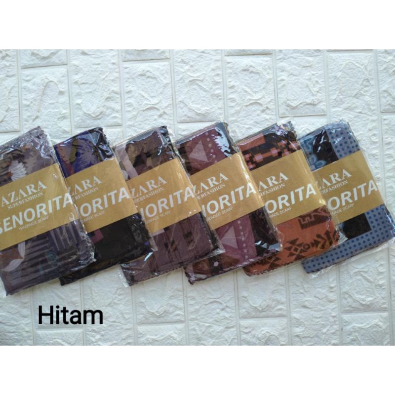 (original Azara) segi empat SENORITA MOTIF LC •• hijab segi empat Motif-Hitam
