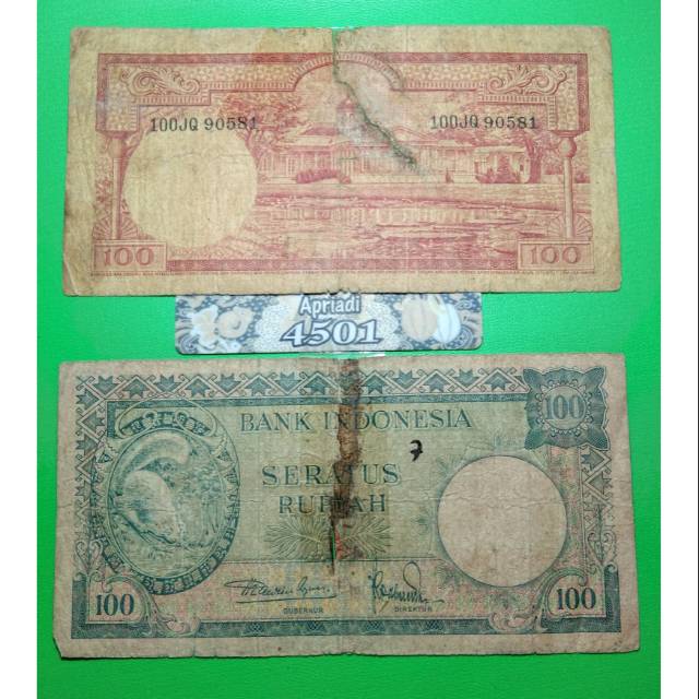 UK169 UANG KUNO ASLI 100 RUPIAH SERI HEWAN TUPAI TAHUN 1957 KOLEKSI UANG LAMA KERTAS INDONESIA #F