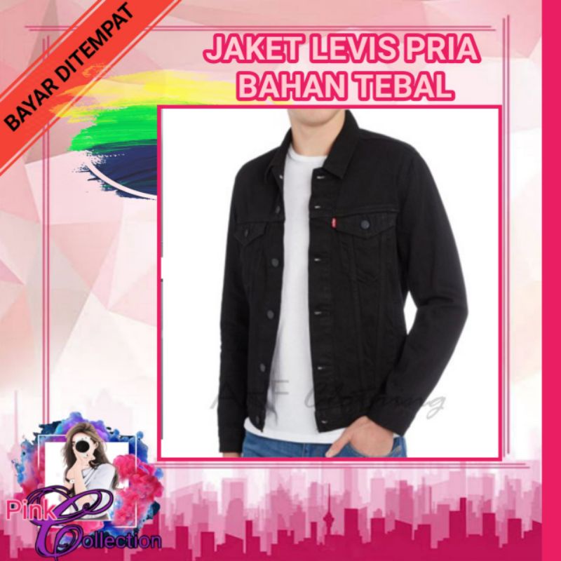 Jaket Pria Levis Hitam Polos Kain Tebal Bahan Denim Kualitas Terbaik Paling Murah Terbaru