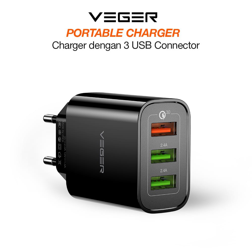 VEGER Wall Charger V04 3 Ports USB Quick Charge 3.0 Fast charge 3.0 Original