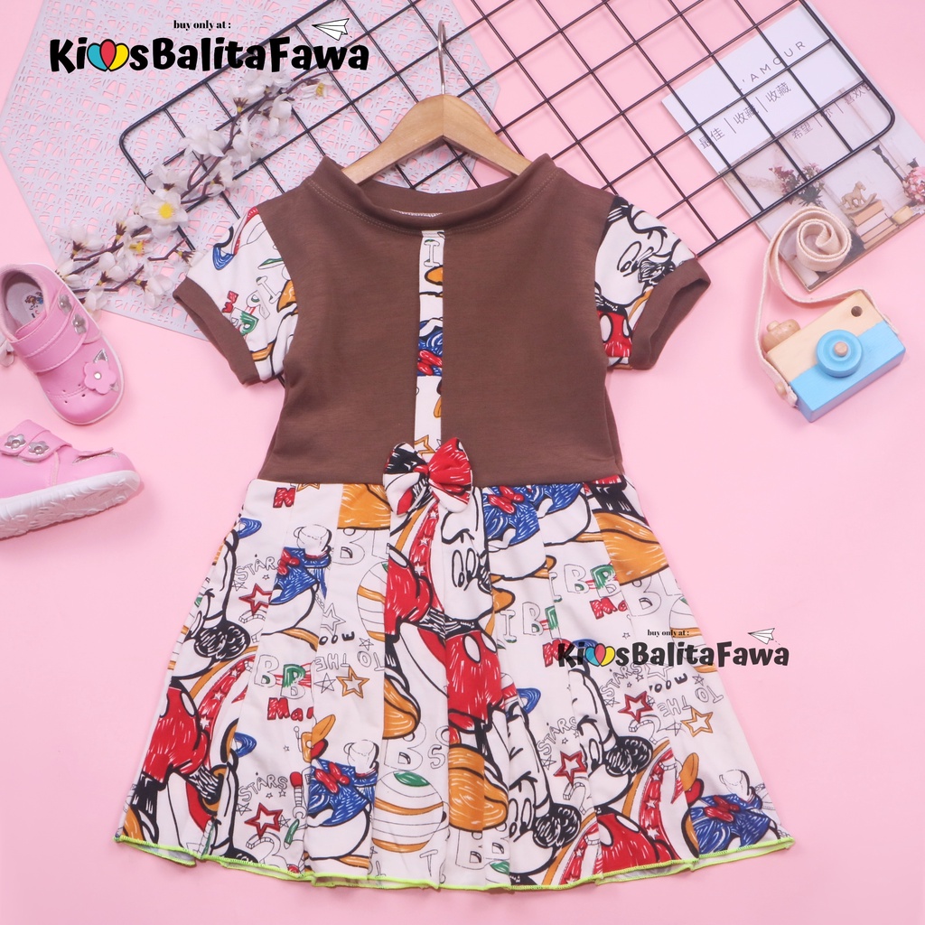 Dress Jasmine size 2-3 Tahun / Dres Balita Anak Perempuan Murah Baju Lengan Adem Pita Motif Grosir