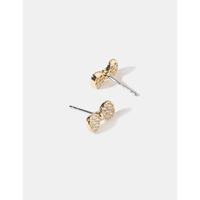 LRC Anting Tusuk Fashion Gold S925 Silver Pin Micro Inlaid Zircon Bow Earrings D15315