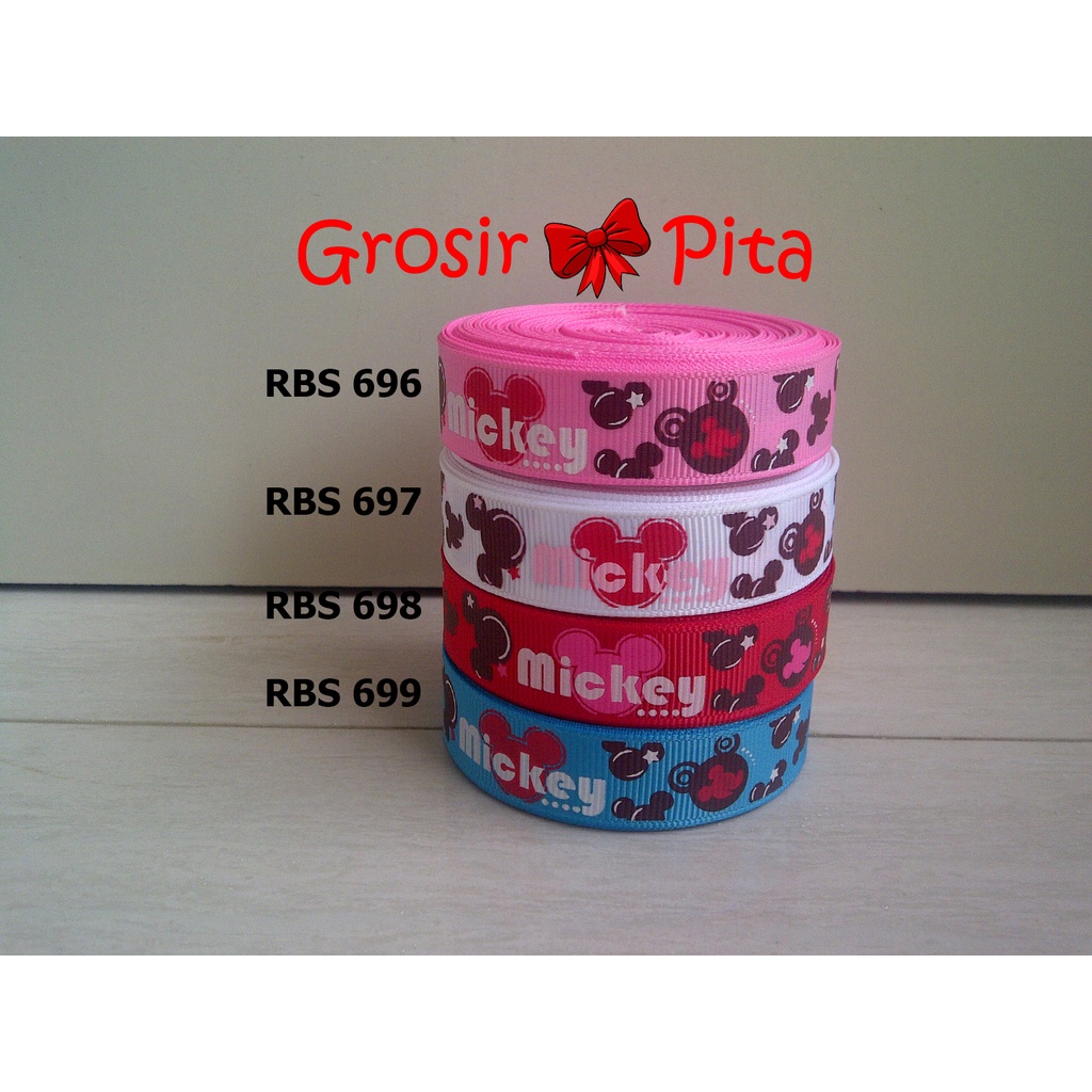 

(25 yard) Pita Grosgrain Motif Micky Mouse RBS 696,697,698,699 | Toko Bahan Craft | Grosir Pita