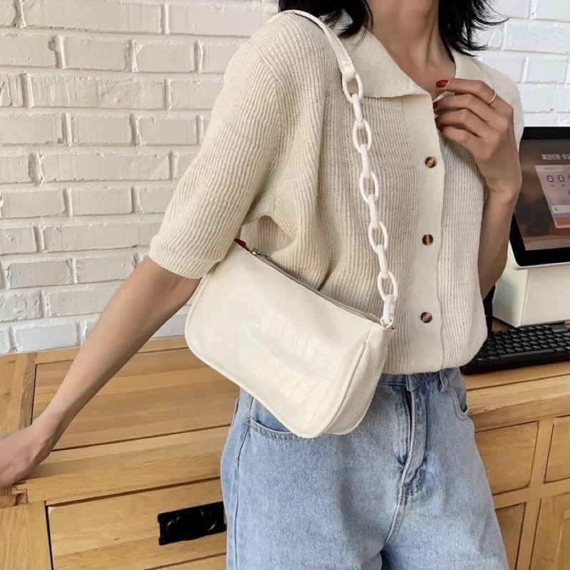 Zara Tas Slempang Wanita Shoulder Bag Tas Wanita Murah Warna Putih COD SALE Vintage chain / Tas wani