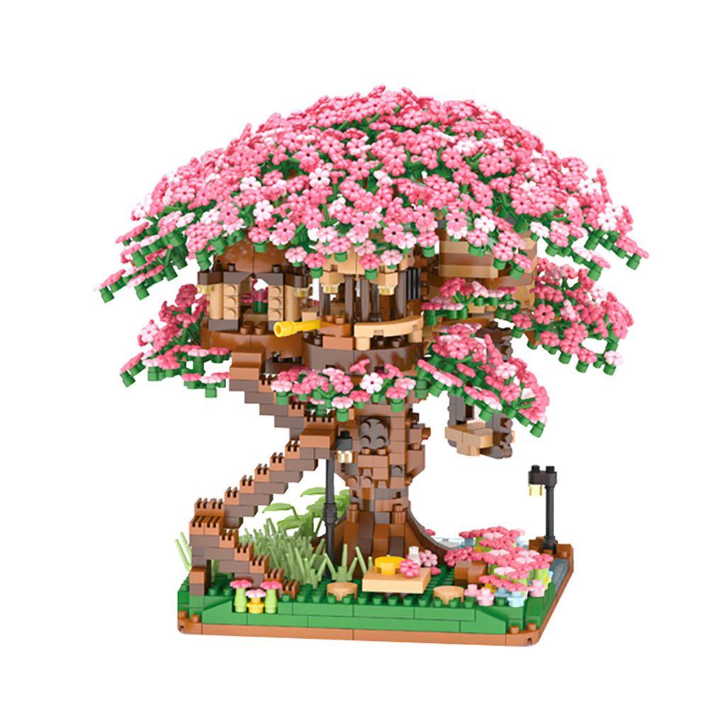 NEEDWAY Blok Rumah Pohon Sakura Dekompresi Puzzle Intelijen Jepang Edukasi Dini Mainan Anak Laki-Laki Hadiah DIY Majelis Build-bricks Set Model Bunga Sakura