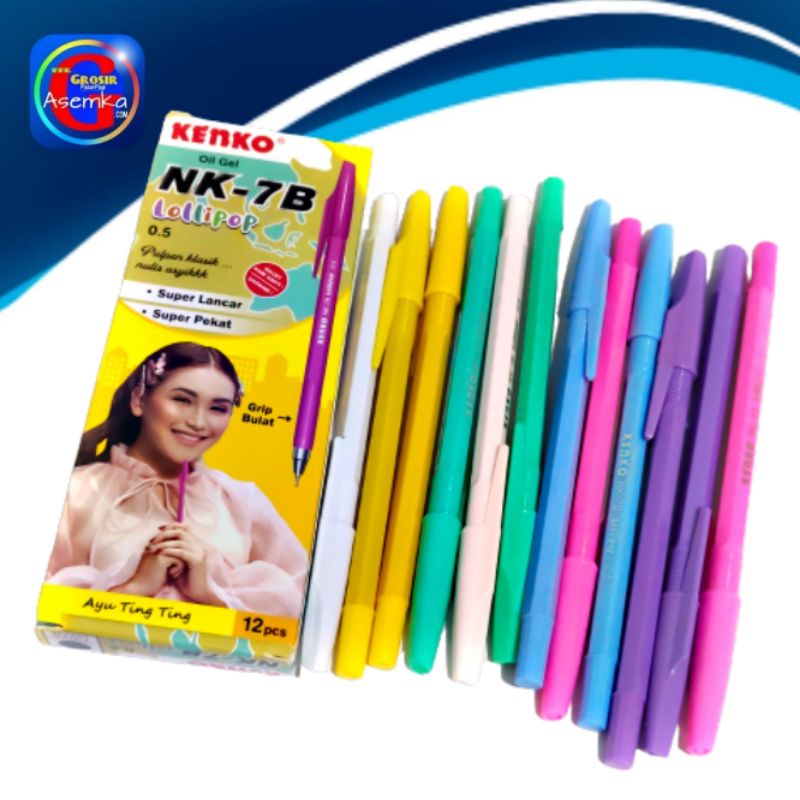 Bolpen KENKO Pulpen NK-7B Oil Gel Lollipop Socute  Grosir 12pcs