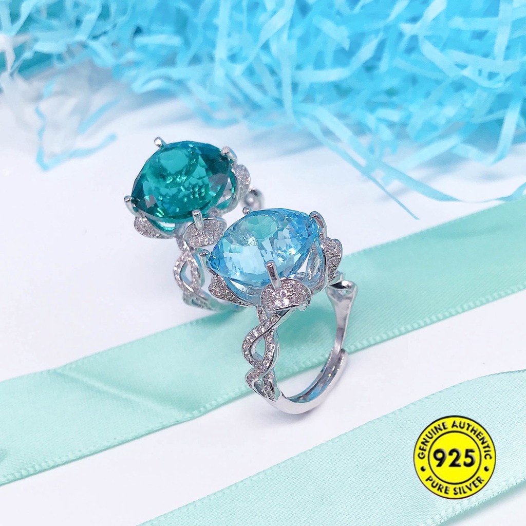 Cincin Batu Topaz Aquamarine Alami 15 Karat Untuk Wanita