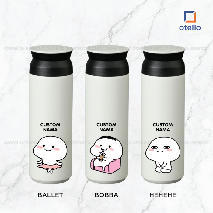 Tumbler Pentol Quby Custom Nama Cetak Print UV Botol Hadiah Unik Lucu