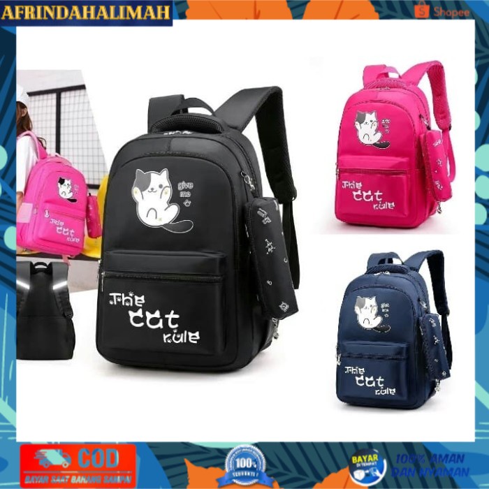 

[TERBARU] The Cat Rule Ransel Set 2in1 Tas Sekolah Anak Wanita - Hitam