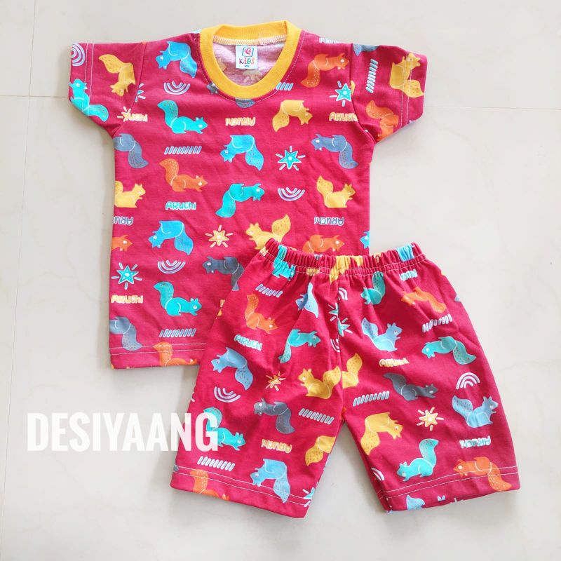 Setelan Anak Motif Size S Usia 3-4 Tahun Kaos Oblong Celana Pendek Bahan Libby