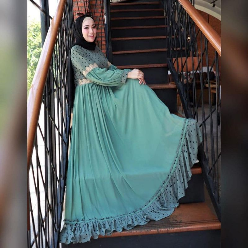 Wilona Maxy Gamis Terbaru Bahan Ceruty babydol Motif Polkadot