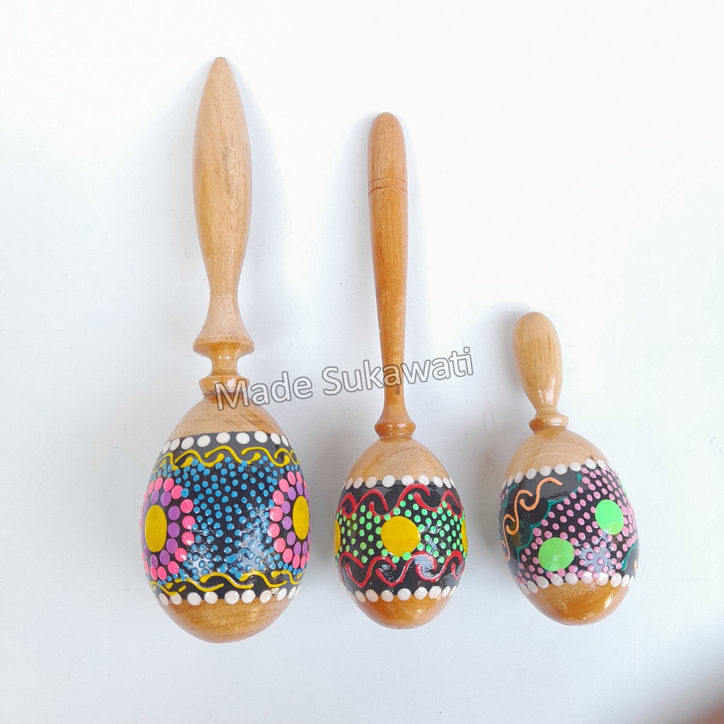 Alat musik marakas shaker telur stik kayu maracas lukis mainan anak