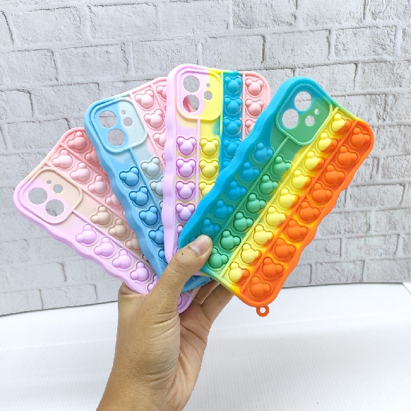 SILICONE CASE POP IT IPHONE XS MAX PELINDUNG CAMERA - CASE PENGHILANG STRESS PUSH IT BUBBLE CASE RAINBOW