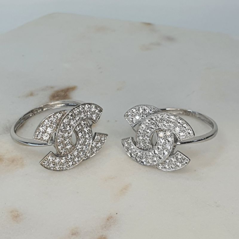 Cincin Emas Asli Kadar 750 17K Putih Batu Zircon Model