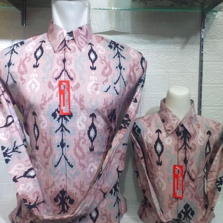 GROSIR BATIK JAKARTA,COUPLE BATIK AYAH ANAK WARNA SALEM PICH ROSE GOLD,BATIK PRIA LENGAN PANJANG PRE