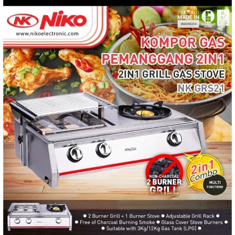 Niko NK-GRS21 Kompor Gas Alat Pemanggang 2 in 1 Gas Stove Grill