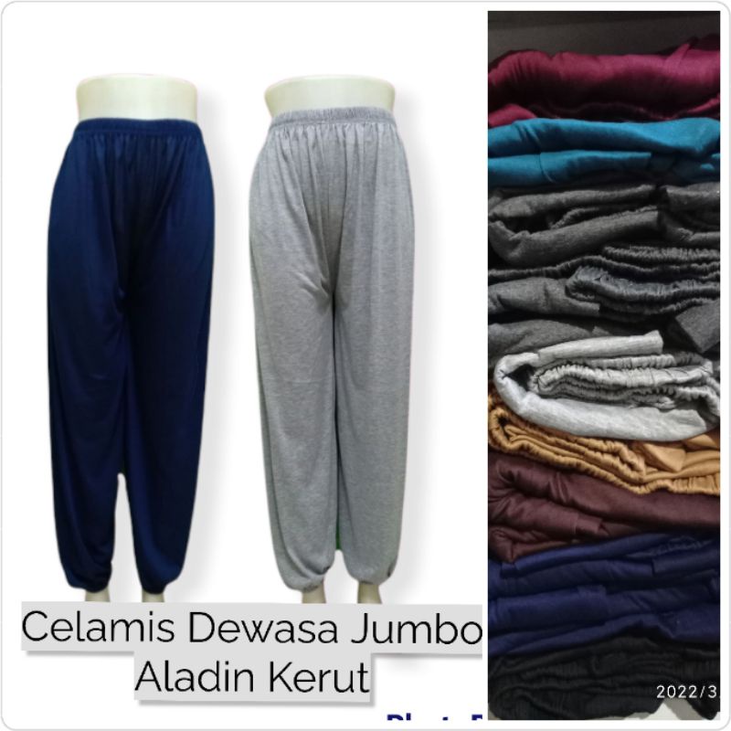 Celana Dalaman Gamis (Celamis) Aladin Kerut Jumbo Bawah Karet Bahan Rayon
