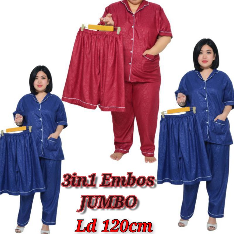 Grosir Piyama - 3in1 Embos Jumbo Baju Tidur Dewasa