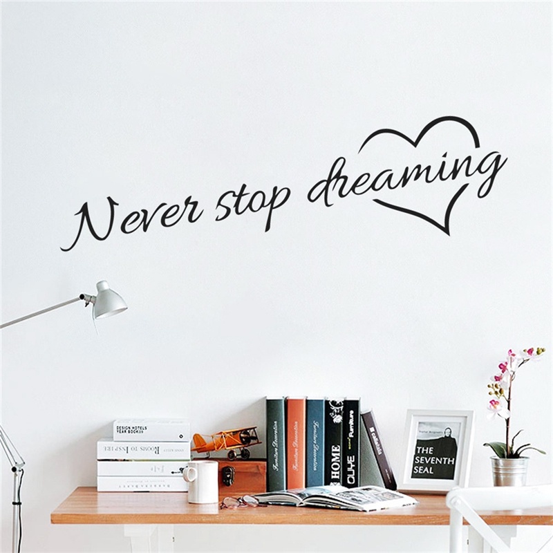 (dreamdreaming.id) Stiker Dinding Vinyl Motif Tulisan Never Stop Dreaming Untuk Dekorasi Kamar Tidur