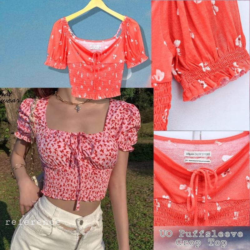 Urban outfitters floral puffsleeve crop top