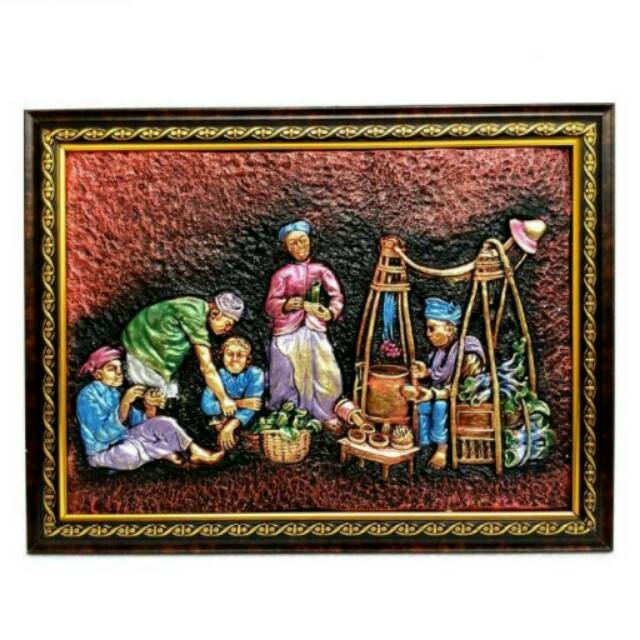 TERMURAH! TERLARIS! Lukisan Timbul 3D Relief Gambar Penjual Dawet Jogja 42x32 cm SOUVENIR DEKORASI