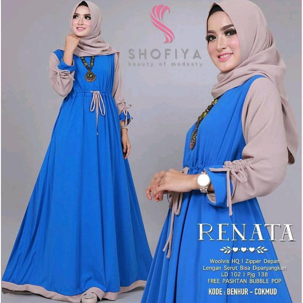 Renata Dress muslim/Busui Resleting Depan/Tanpa Hijab/bisa Cod-6
