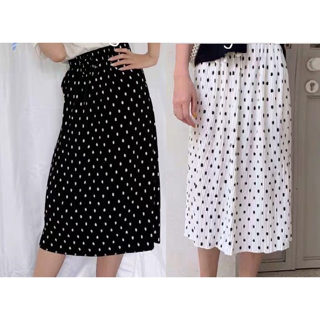 Rok Plisket 7/8 Motif Polkadot - Pleated Midi Skirt
