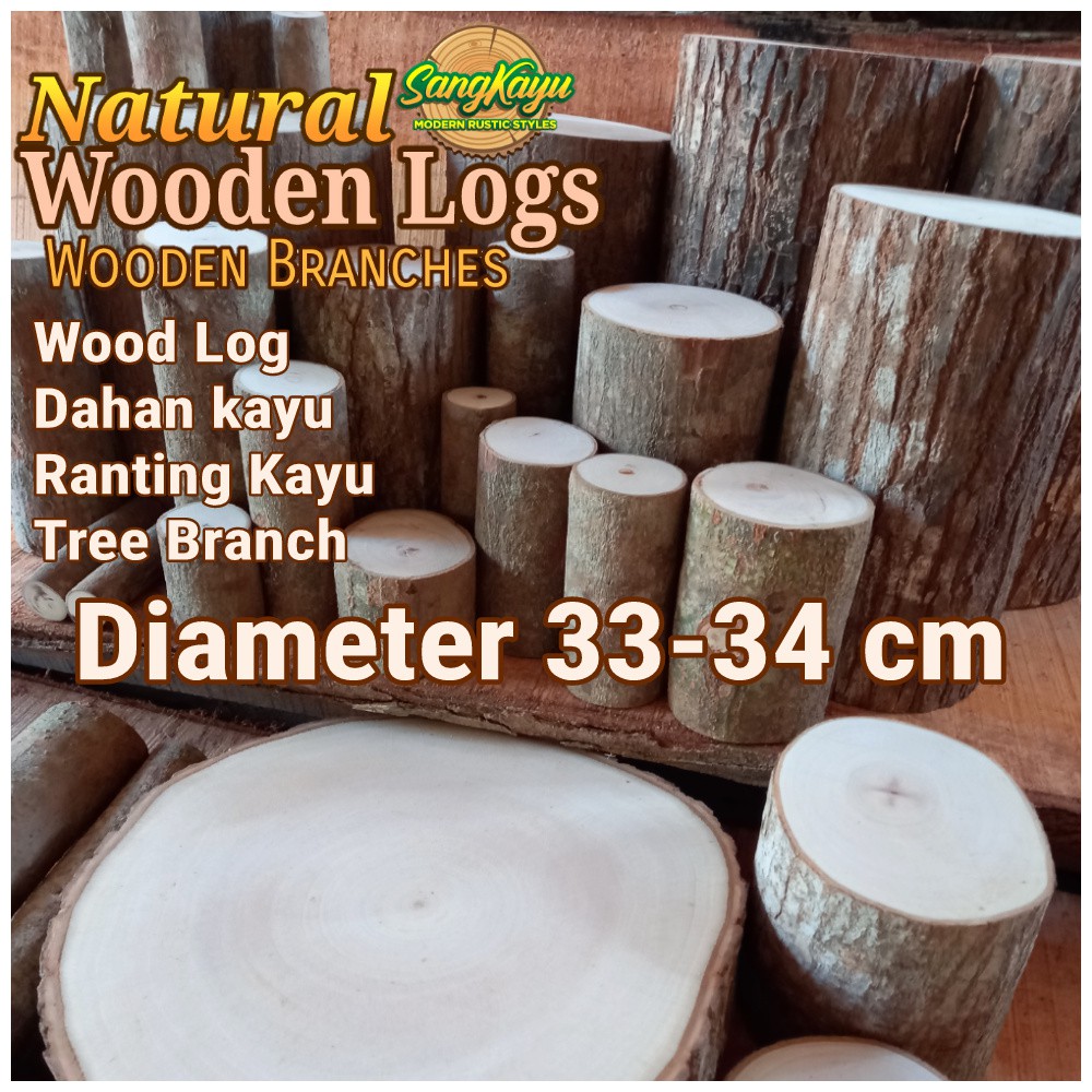 Kayu log kayu wood Dm 33-34 cm talenan bahan meja samping dekorasi