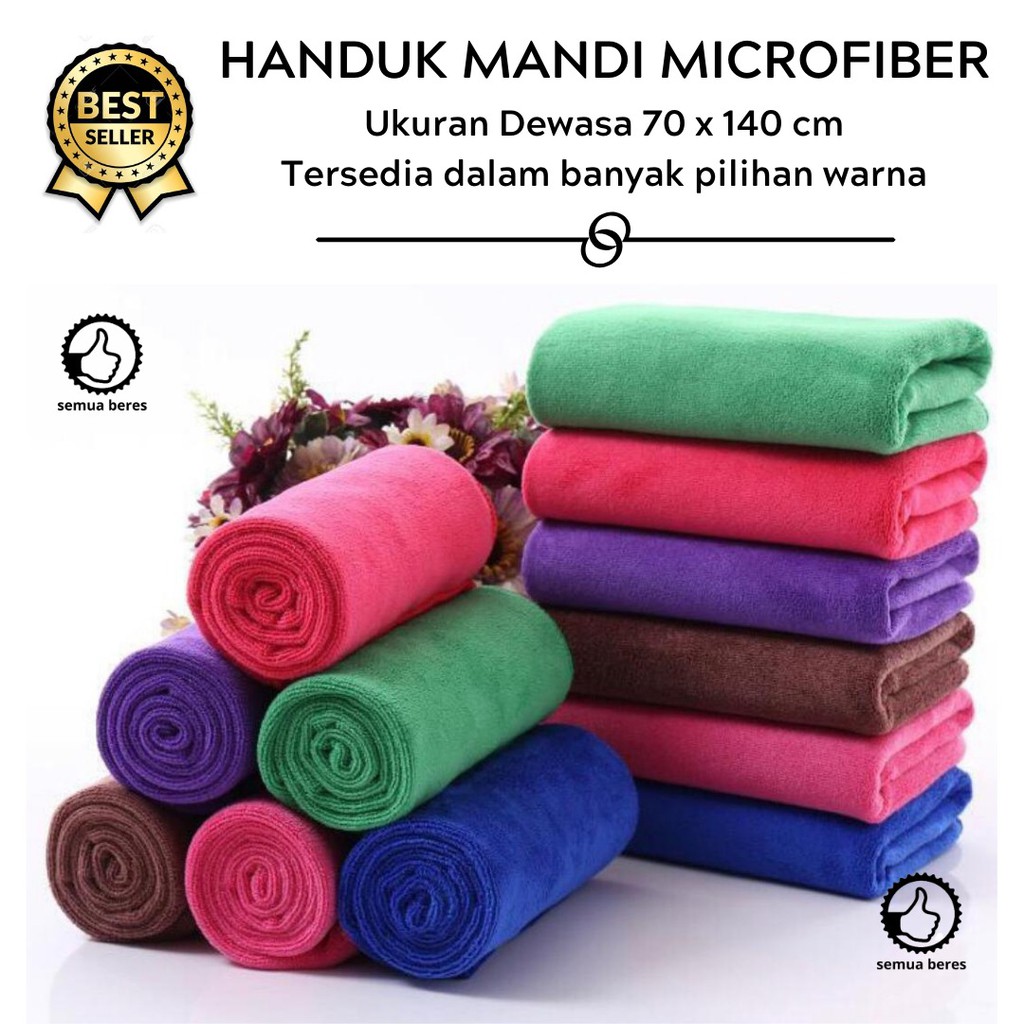 TERMURAH Handuk Mandi Polos Microfiber Ukuran Besar 70 x 140 Lembut Tebal Harga Grosir