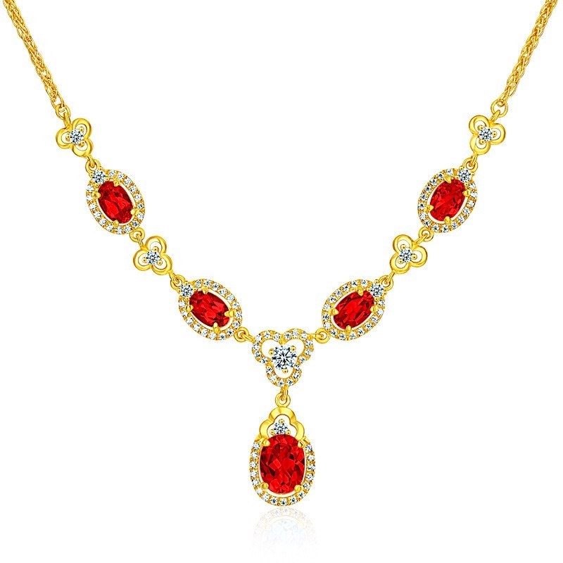 [Ready Stock]Fashion Luxury 18K Gold Plated Color Gemstone Necklace