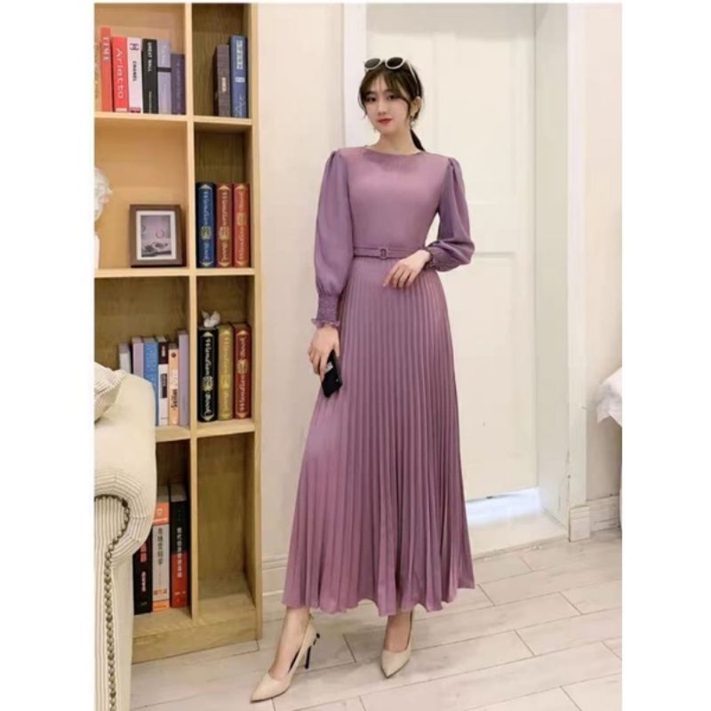 MDLV ~ 9094 RALINE PLEATED MAXI / LONG DRESS / GAMIS IMPORT / FASHION MUSLIM / FASHION IMPORT