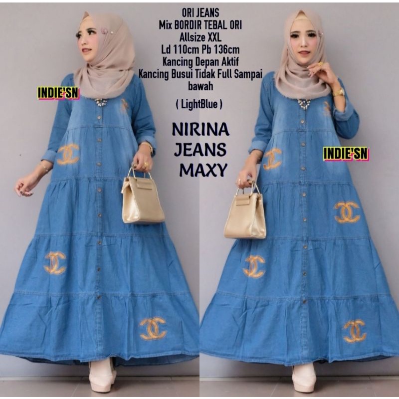 GAMIS JEANS TERBARU 2022 UNTUK WANITA MUSLIMAH DEWASA  BAJU MAXY  KEKINIAN  MODIS DAN TERPOPULER DEN